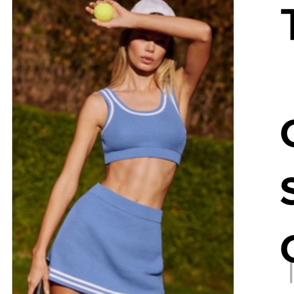 ALO Yoga Tennis Club Sweater Knit Skirt Crystal Blue